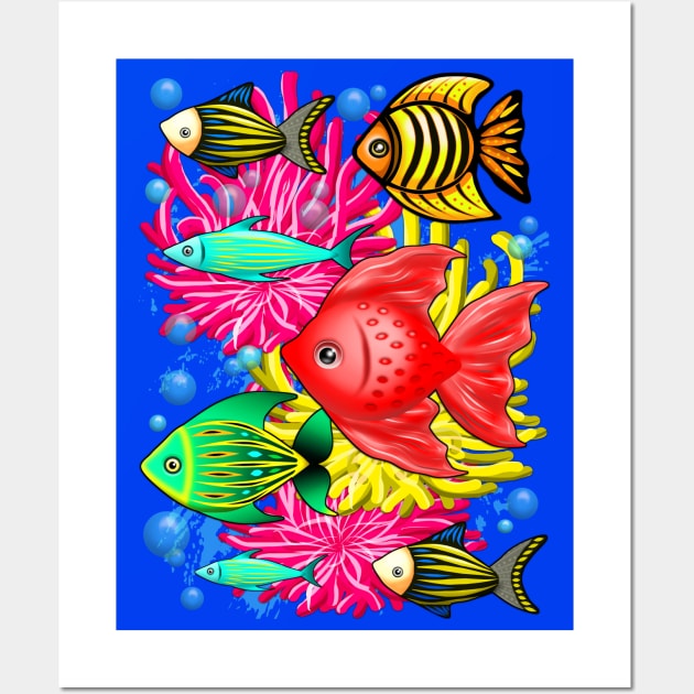 Fish Cute Colorful Doodles Wall Art by BluedarkArt